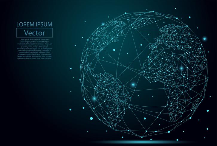 Abstract beeld van een planeet aarde bestaande uit punten, lijnen en vormen. Wereldwijde netwerkverbinding. Wereldkaartpunt en lijnsamenstellingsconcept globale zaken. Vector illustratie