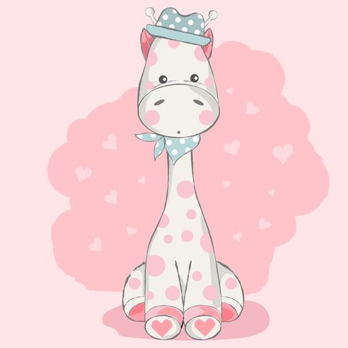 schattige baby giraffe cartoon hand getrokken stijl vector