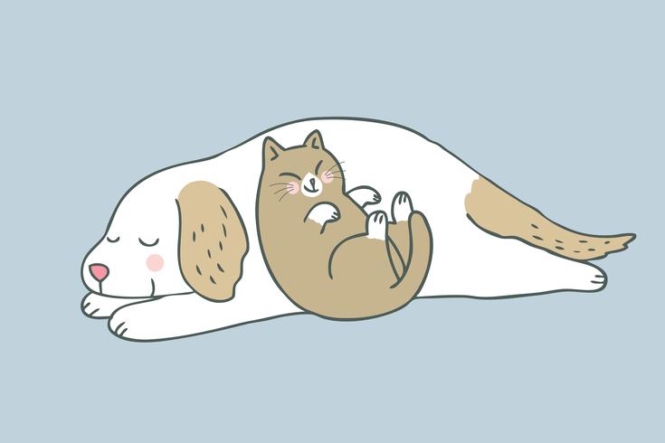 Cartoon schattig zoete kat en hond vector. vector