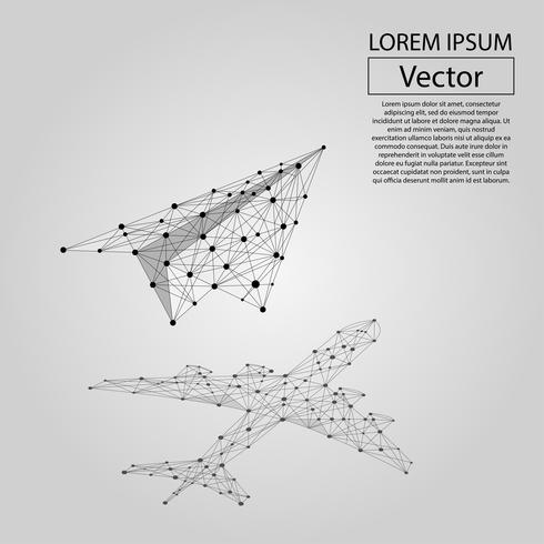 Abstract brij lijn en punt origami vliegtuig met schaduw in de vorm van een vlieg tuig. Vector bedrijfsillustratie. Polygonal low poly. Verborgen potentieel, motivatie, zakelijk doel en persoonlijke groeiconcept.