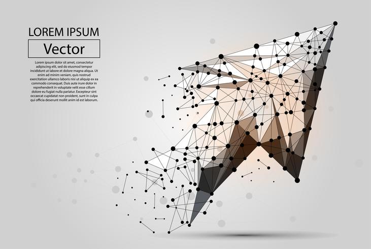 Kort stamppunt lijn en punt Pijl. Vector veelhoekige lage poly bedrijfsillustratie.