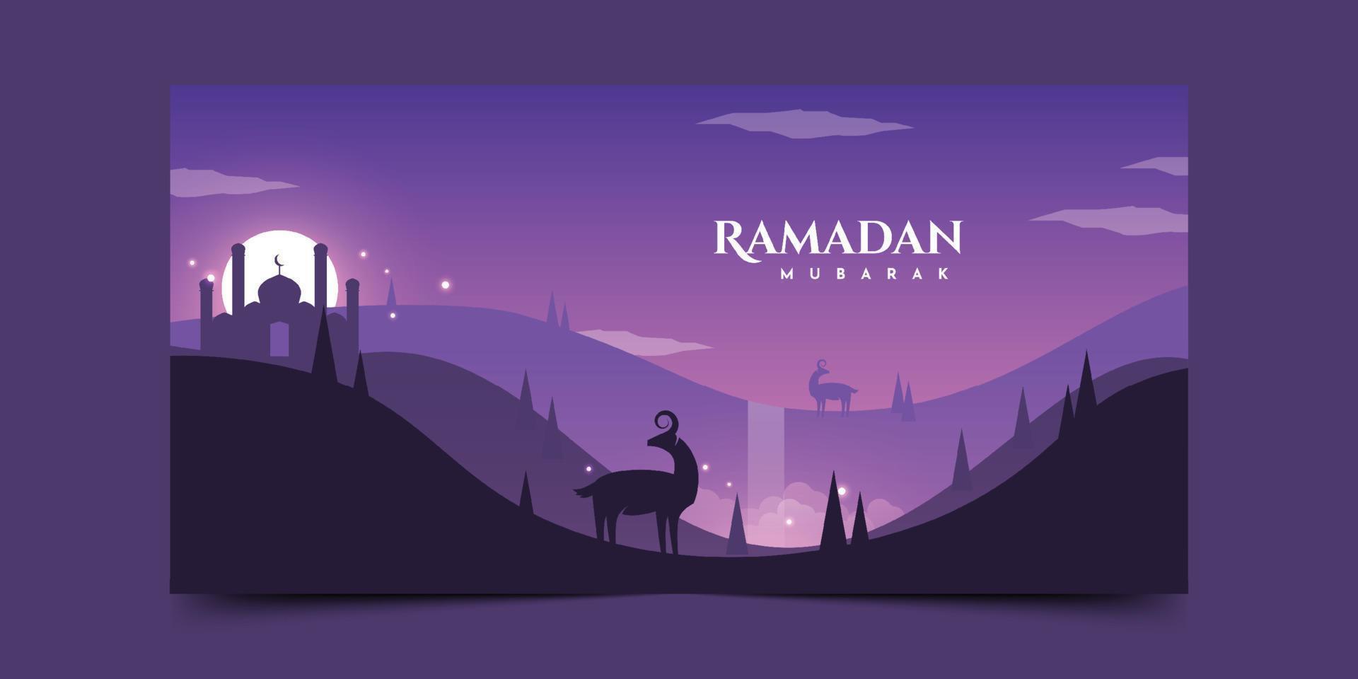 ramadan mubarak nachtelijke hemel landschap achtergrond illustratie sjabloonontwerp vector