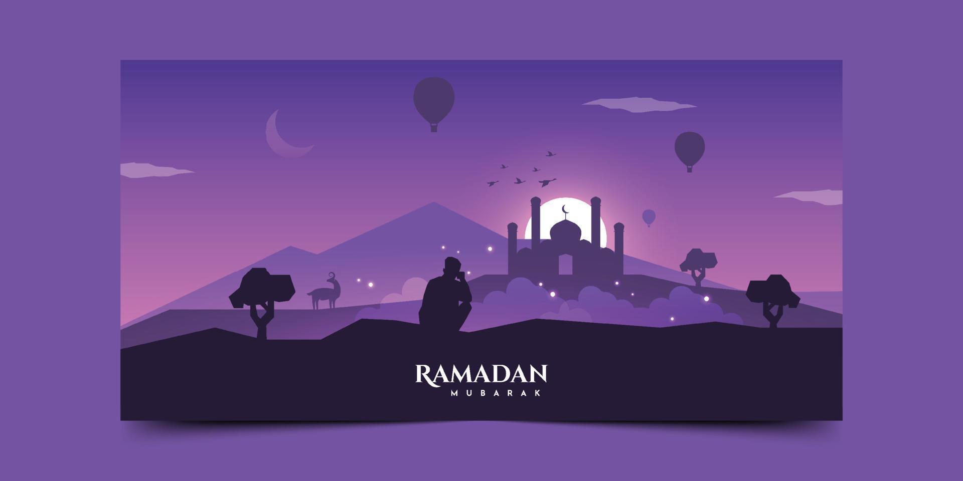 ramadan mubarak nachtelijke hemel landschap achtergrond illustratie sjabloonontwerp vector