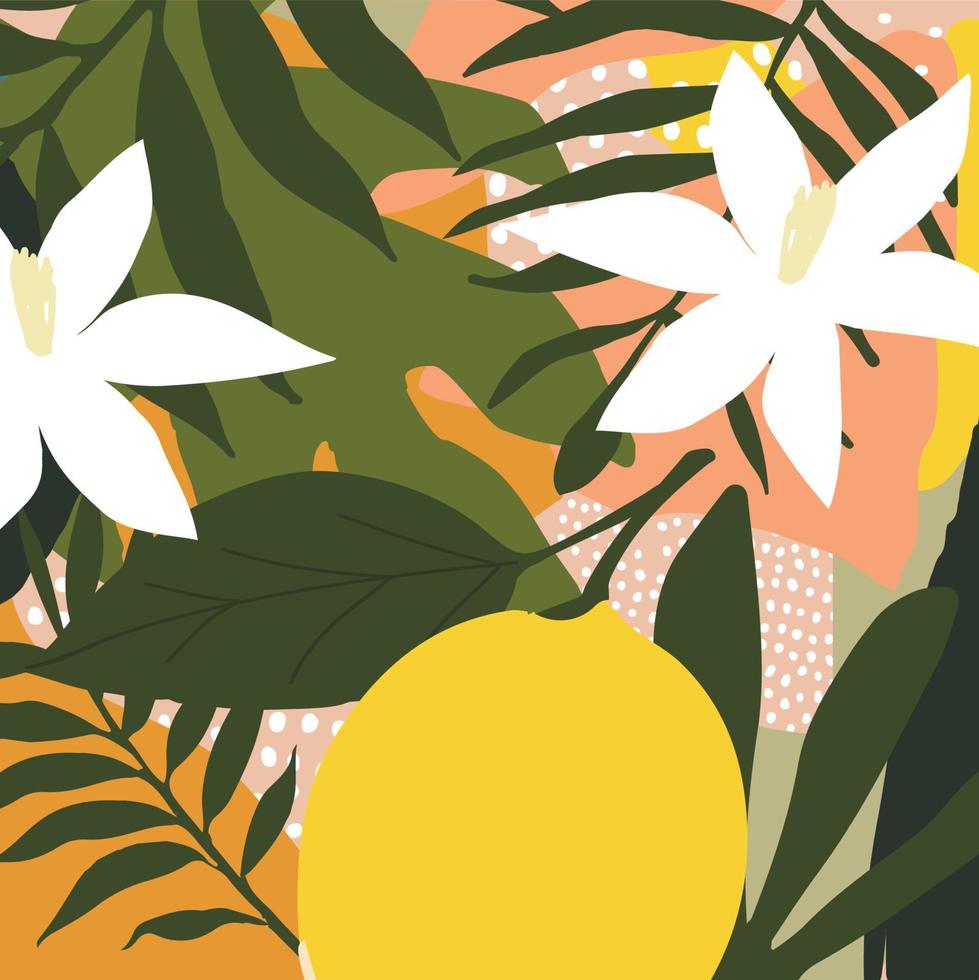 botanische poster vectorillustratie. gebladerte tekenen met abstracte vormen. minimale en natuurlijke bladeren en bloemen art print. abstract plantontwerp voor achtergrond, behang, kaart, kunst aan de muur vector