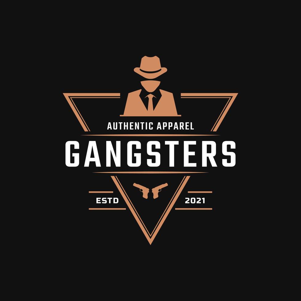 klassieke vintage retro label-badge voor inspiratie voor gangsters en maffia-logo-ontwerp. man in zwart pak symbool vector