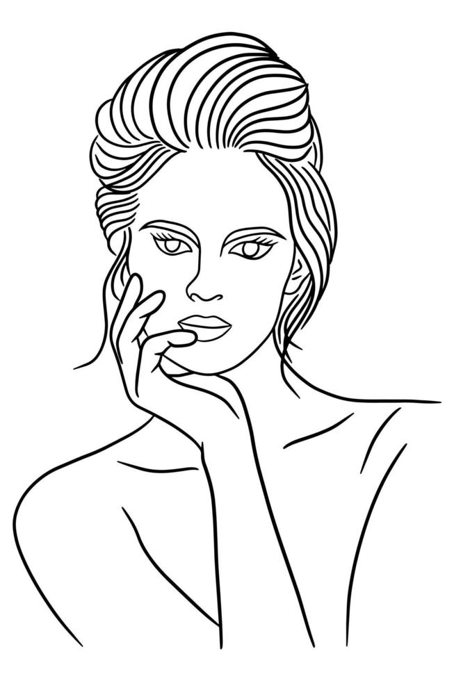vrouwen close-up gezicht pose lijntekeningen illustratie vector