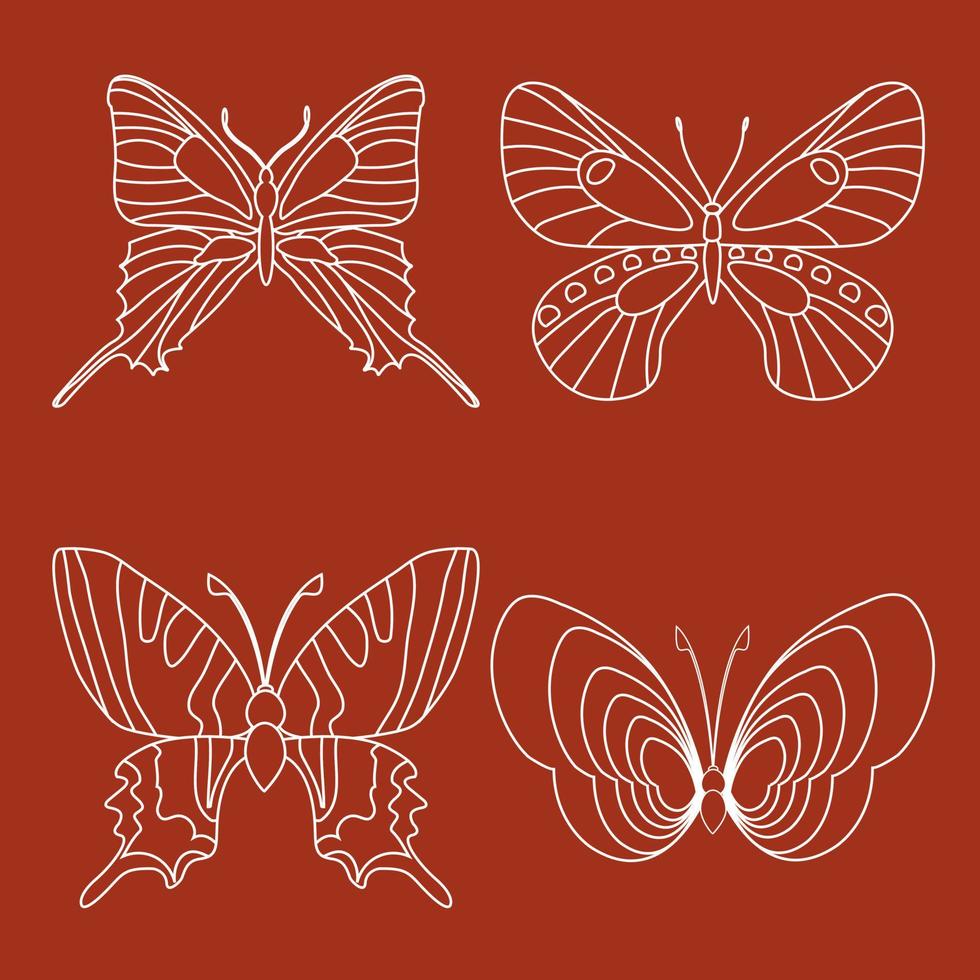 set van omtrek silhouet insect vlinders vector