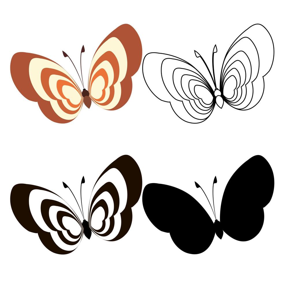 set van omtrek silhouet insect vlinders vector