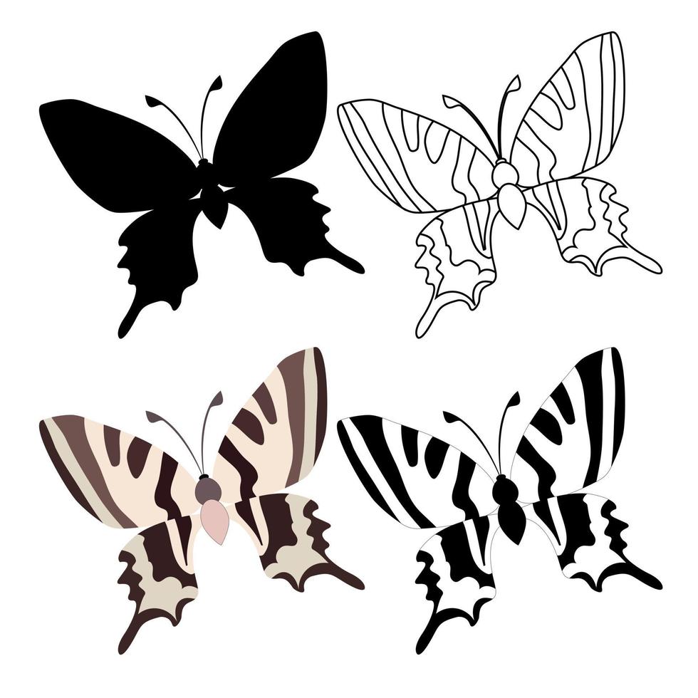 set van omtrek silhouet insect vlinders vector