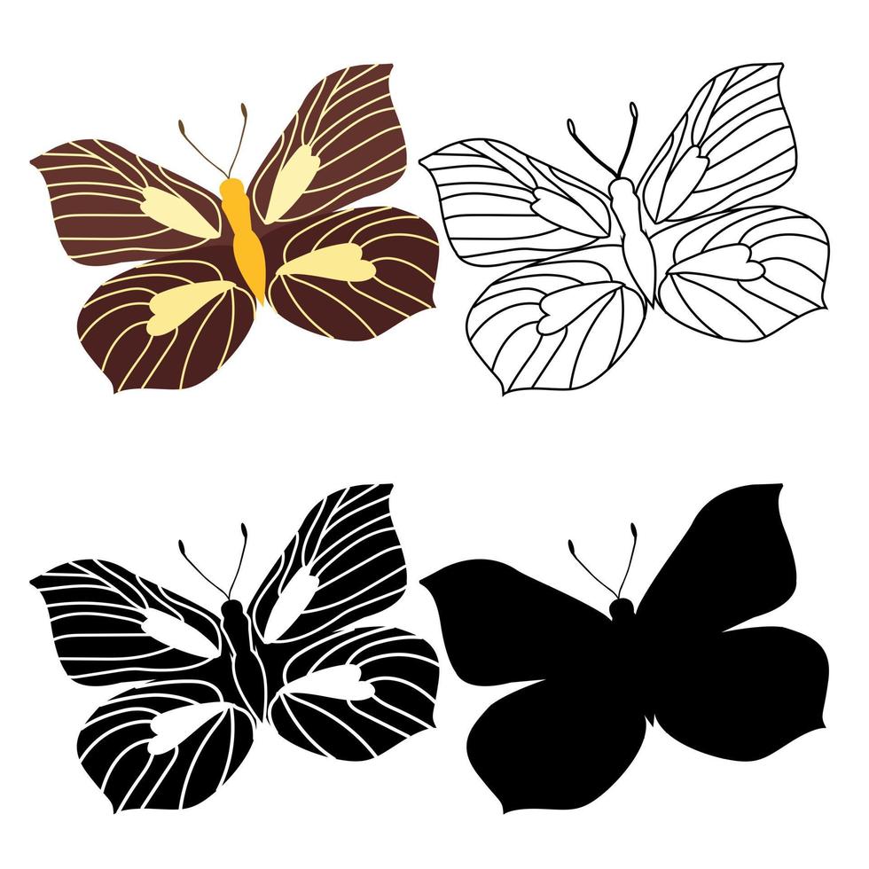 set van omtrek silhouet insect vlinders vector