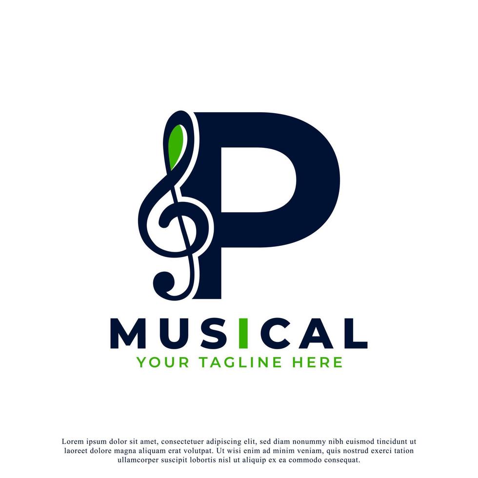 letter p met muziek keynote logo ontwerpelement. bruikbaar voor bedrijfs-, musical-, entertainment-, platen- en orkestlogo's vector