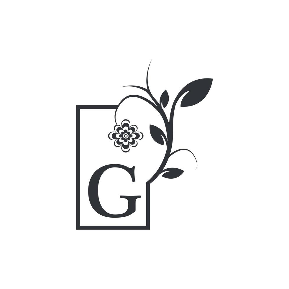 elegante g luxe logo vierkante frame badge. bloemen met bloemen bladeren. perfect voor mode, sieraden, schoonheidssalon, cosmetica, spa, boetiek, bruiloft, postzegel, hotel- en restaurantlogo. vector