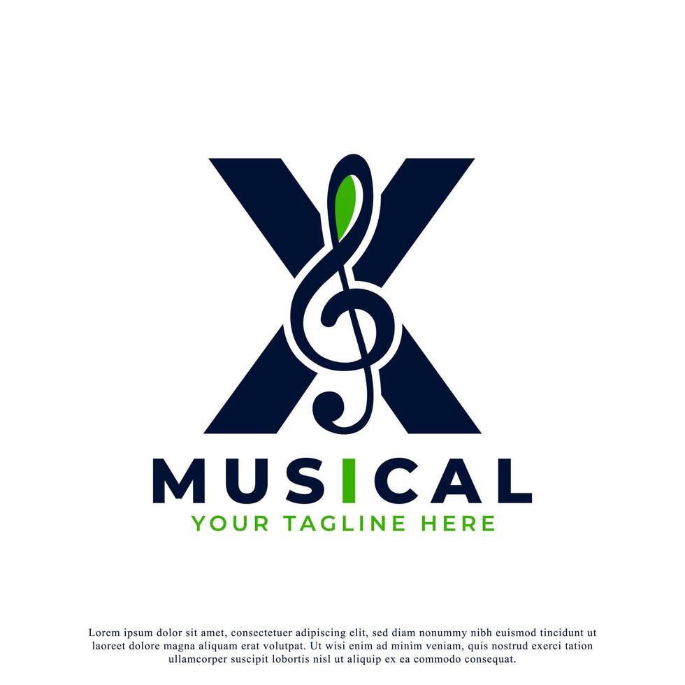 letter x met muziek keynote logo ontwerpelement. bruikbaar voor bedrijfs-, musical-, entertainment-, platen- en orkestlogo's vector