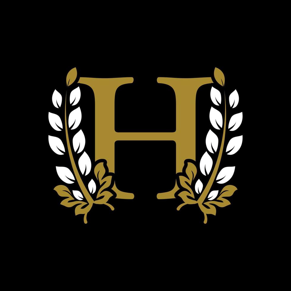 eerste letter h gekoppeld monogram gouden lauwerkrans logo. sierlijk ontwerp voor restaurant, café, merknaam, badge, label, luxe identiteit vector