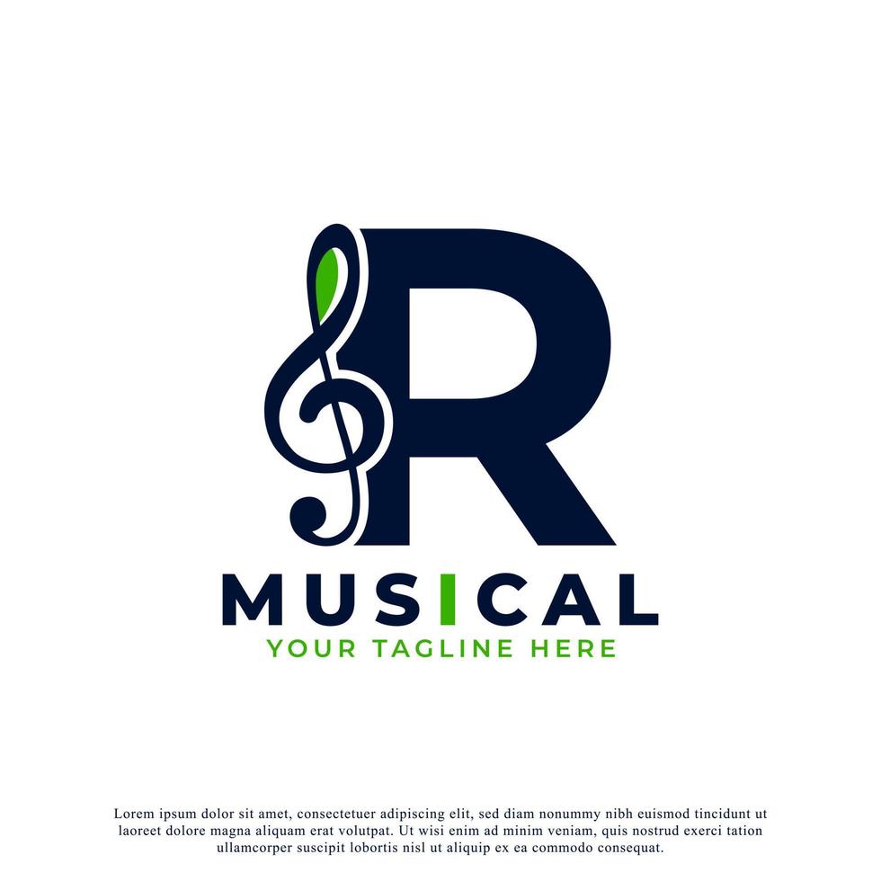 letter r met muziek keynote logo ontwerpelement. bruikbaar voor bedrijfs-, musical-, entertainment-, platen- en orkestlogo's vector