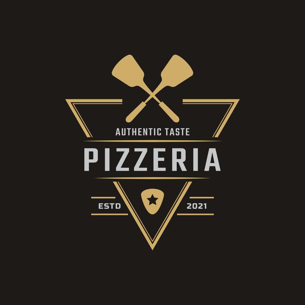 vintage klassiek embleem badge spatel pizza pizzeria logo ontwerp inspiratie vector