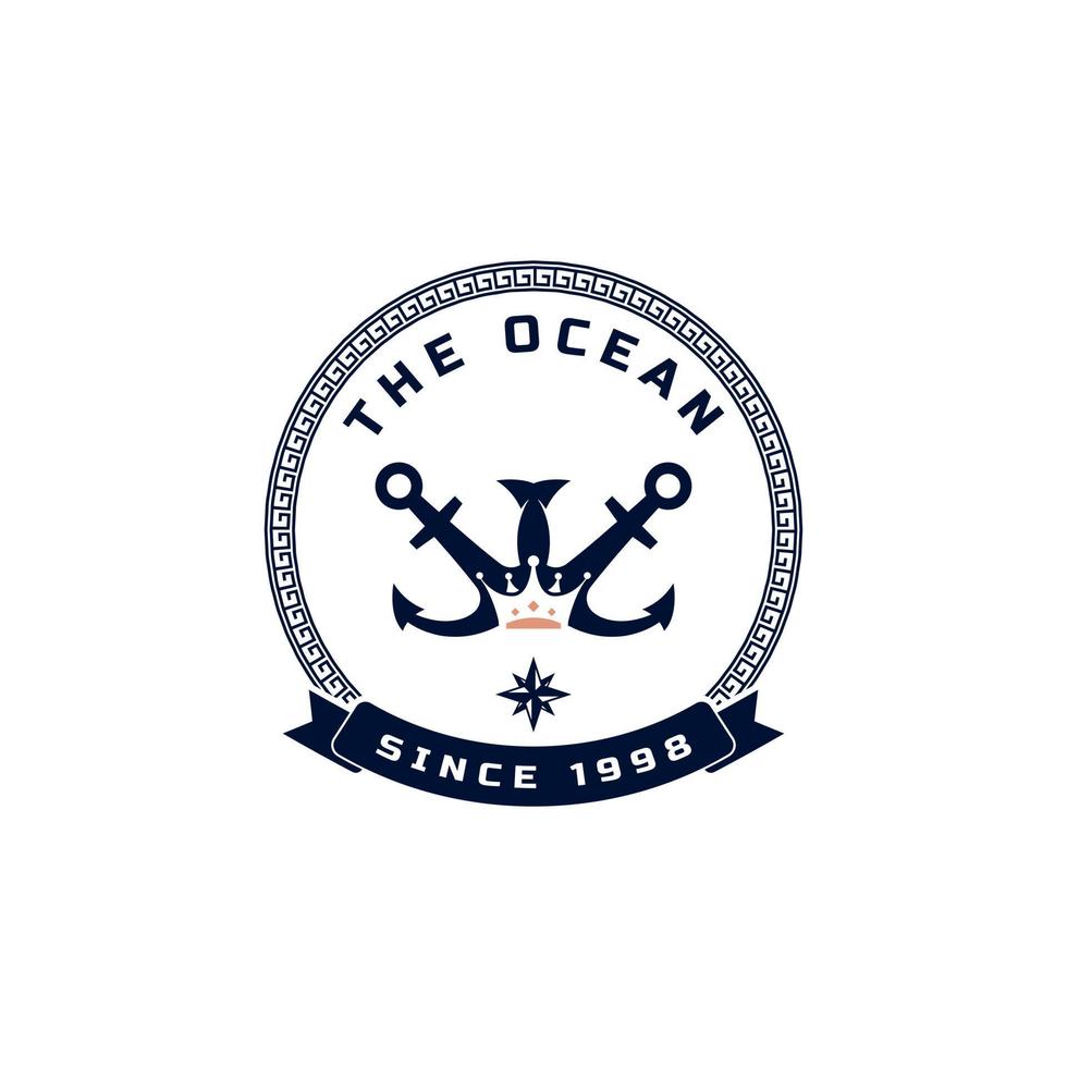 vintage nautische koning anker embleem. anker en kroon voor marine badges schip boot logo ontwerpsjabloon element vector