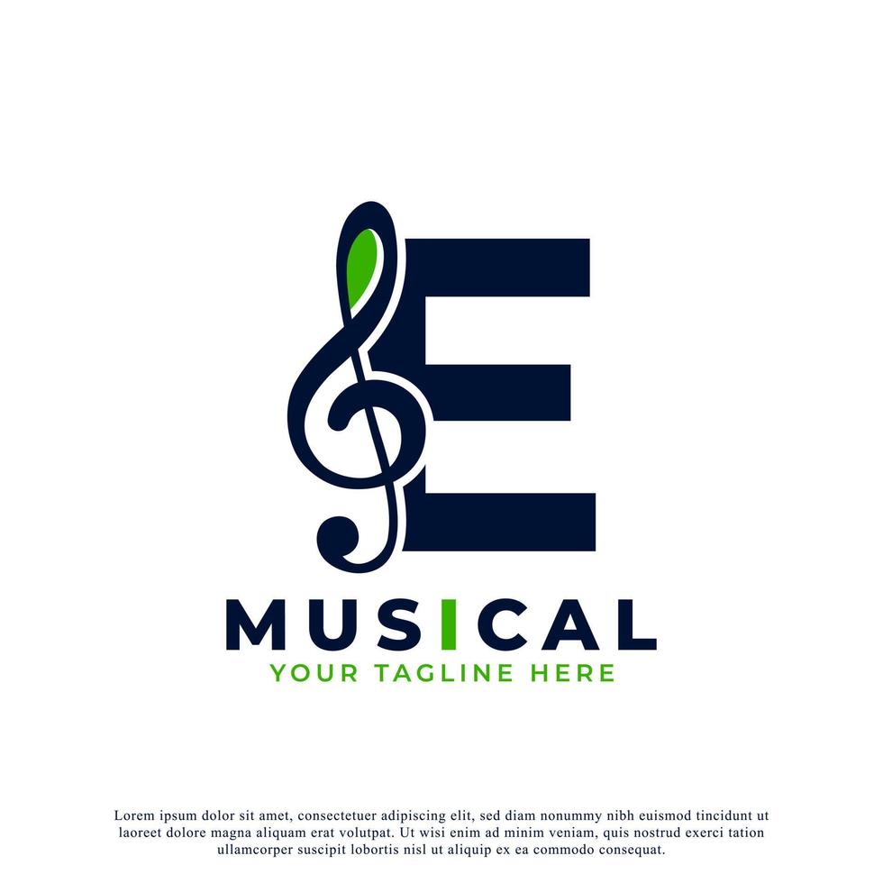 letter e met muziek keynote logo ontwerpelement. bruikbaar voor bedrijfs-, musical-, entertainment-, platen- en orkestlogo's vector