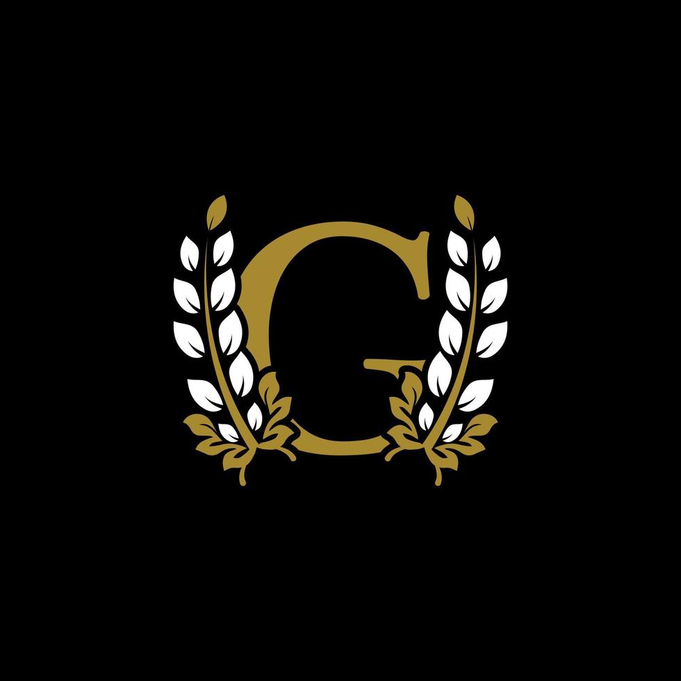 eerste letter g gekoppeld monogram gouden lauwerkrans logo. sierlijk ontwerp voor restaurant, café, merknaam, badge, label, luxe identiteit vector