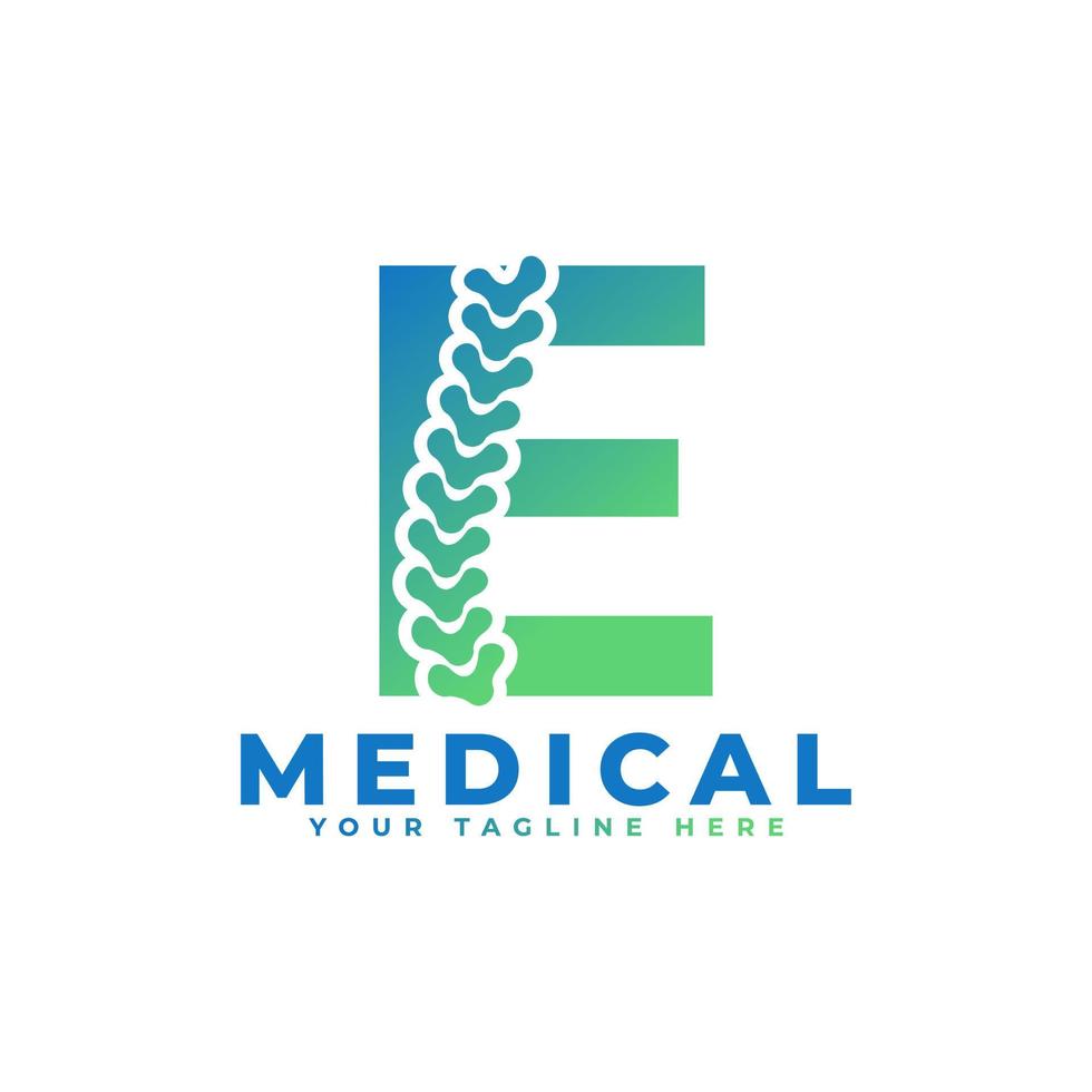 letter e met pictogram wervelkolom logo. bruikbaar voor bedrijfs-, wetenschaps-, gezondheidszorg-, medische, ziekenhuis- en natuurlogo's. vector
