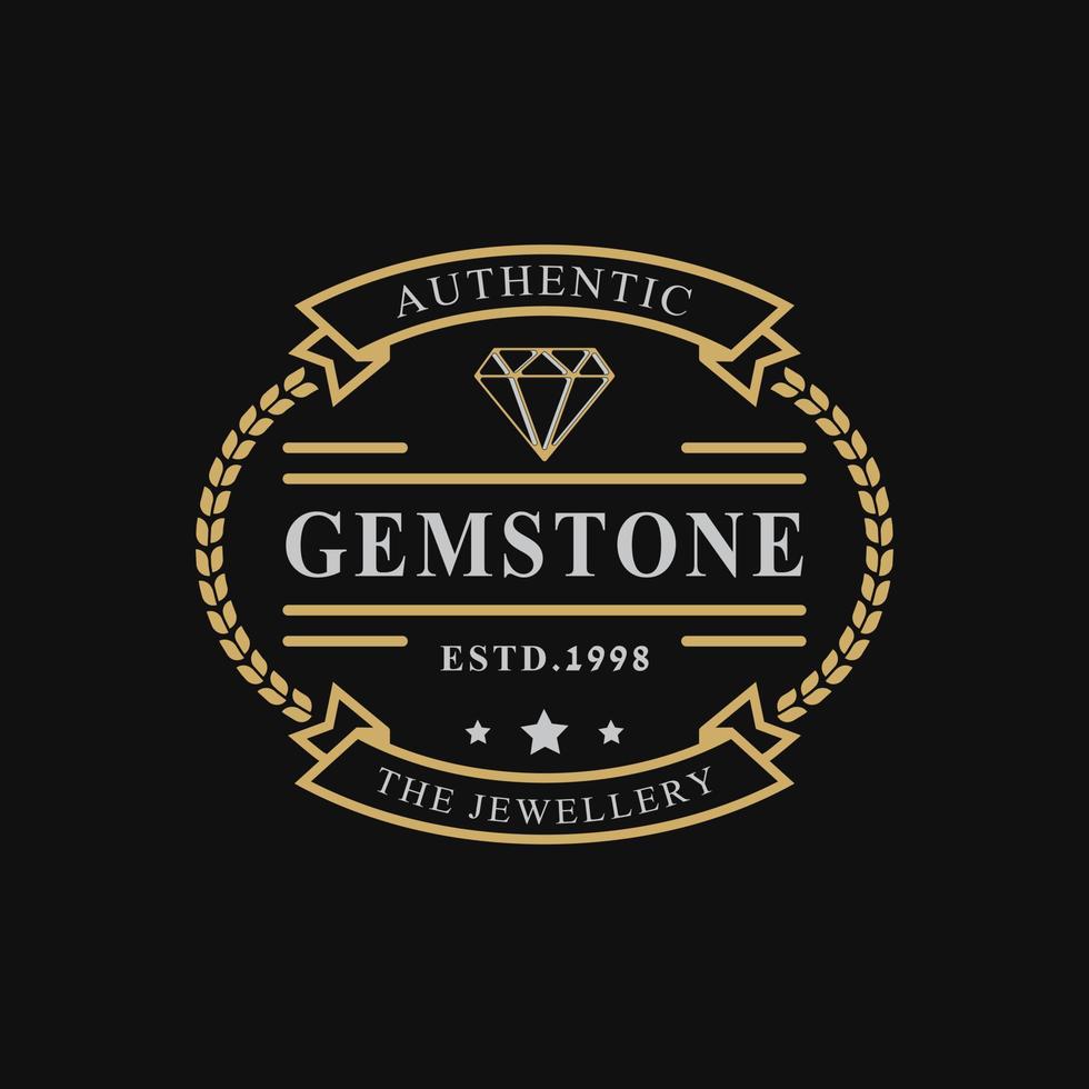 vintage retro badge voor luxe lijntekeningen diamant edelsteen sieraden logo embleem ontwerp symbool vector