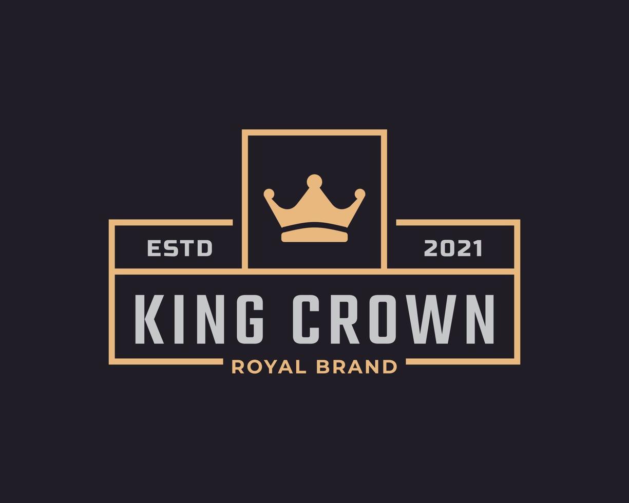 klassieke vintage retro label badge voor luxe gouden koningskroon koninklijke logo-ontwerpinspiratie vector