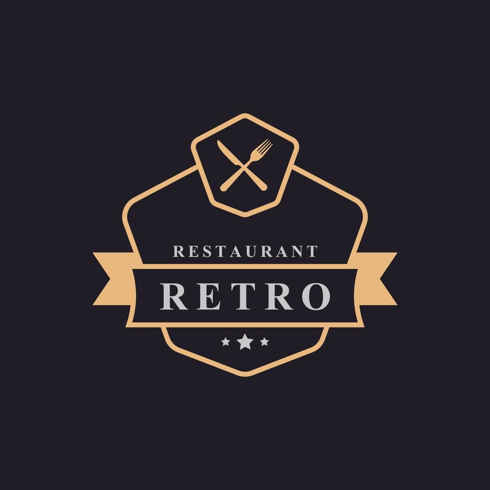 vintage retro badge gekruist lepel vork mes rustiek voor keuken voedsel menu schotel restaurant logo ontwerp sjabloon element vector