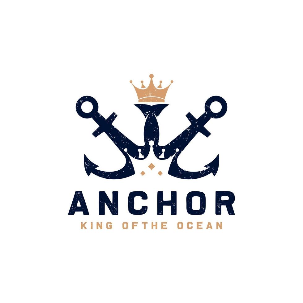 vintage nautische koning anker embleem. anker en kroon voor marine badges schip boot logo ontwerpsjabloon element vector