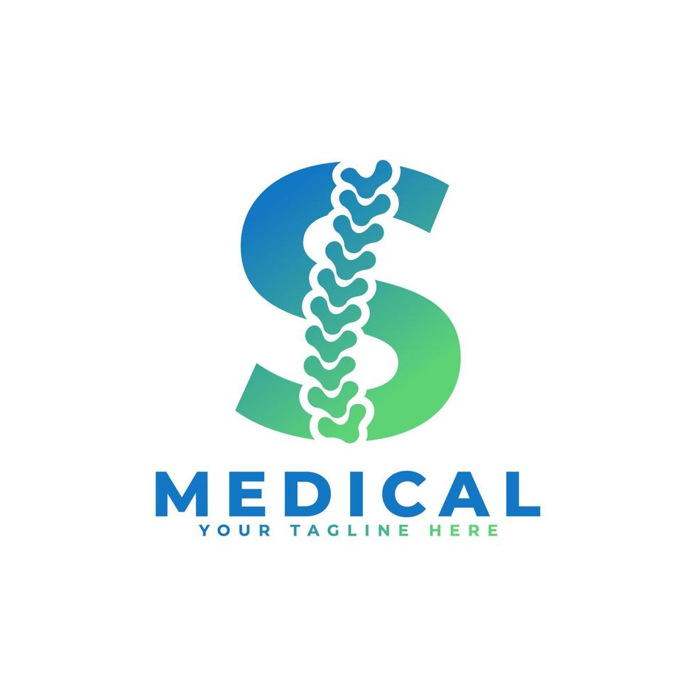 letter s met pictogram wervelkolom logo. bruikbaar voor bedrijfs-, wetenschaps-, gezondheidszorg-, medische, ziekenhuis- en natuurlogo's. vector