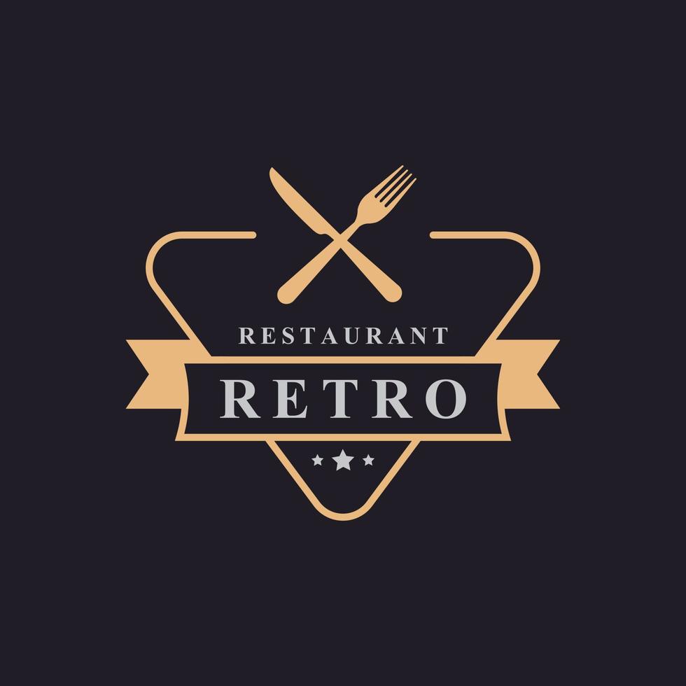 vintage retro badge gekruist lepel vork mes rustiek voor keuken voedsel menu schotel restaurant logo ontwerp sjabloon element vector