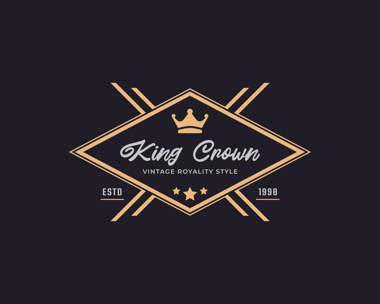 klassieke vintage retro label badge voor luxe gouden koningskroon koninklijke logo-ontwerpinspiratie vector