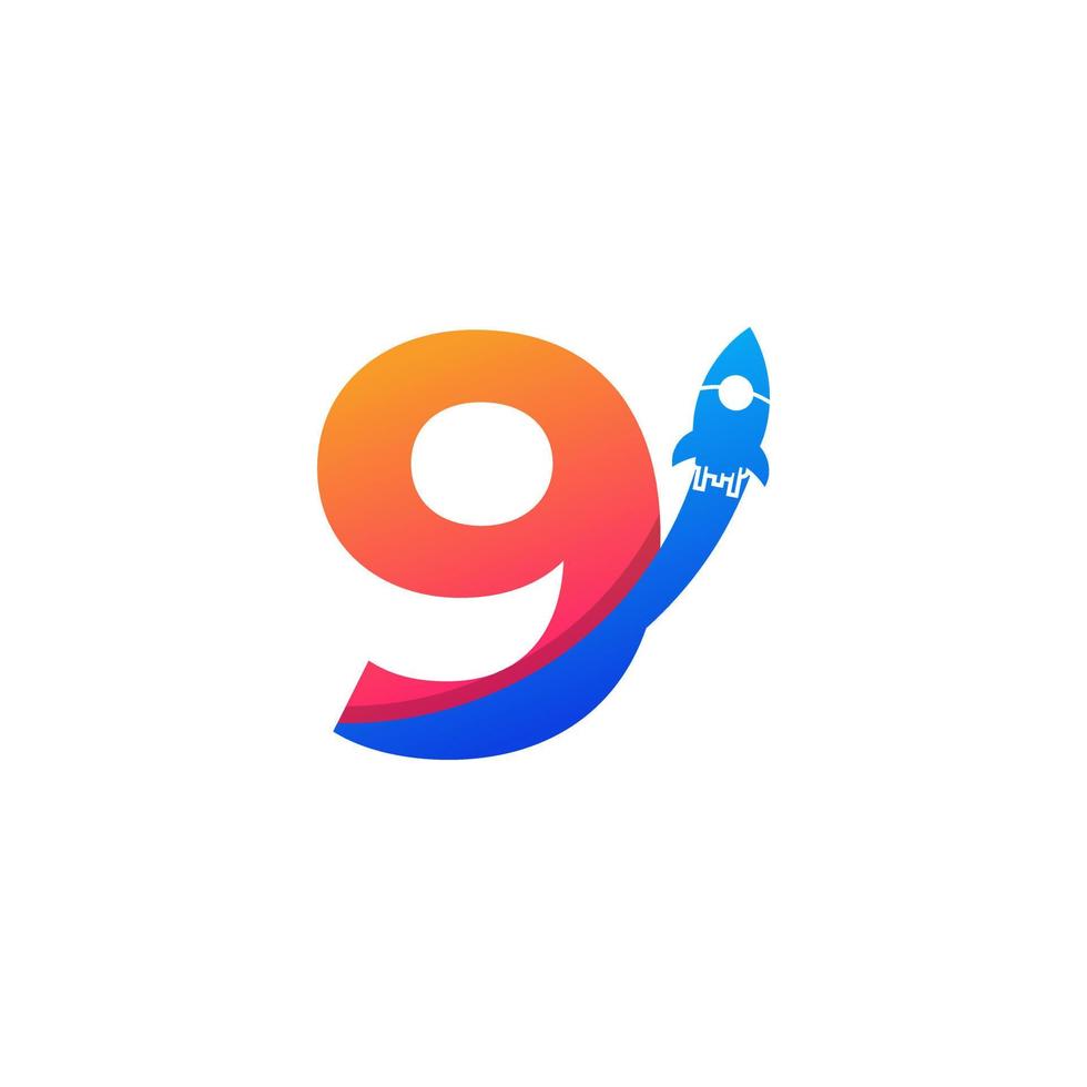 nummer 9 met raket logo pictogram symbool. goed voor bedrijfs-, reis-, start- en logistieke logo's vector