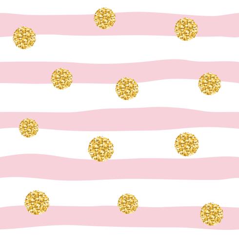 Naadloze patroon met glitter confetti polka dot op gestreepte achtergrond. Gouden en pastelroze trendy kleuren. Voor verjaardag, mode en bruiloftsontwerp. Vector EPS10.