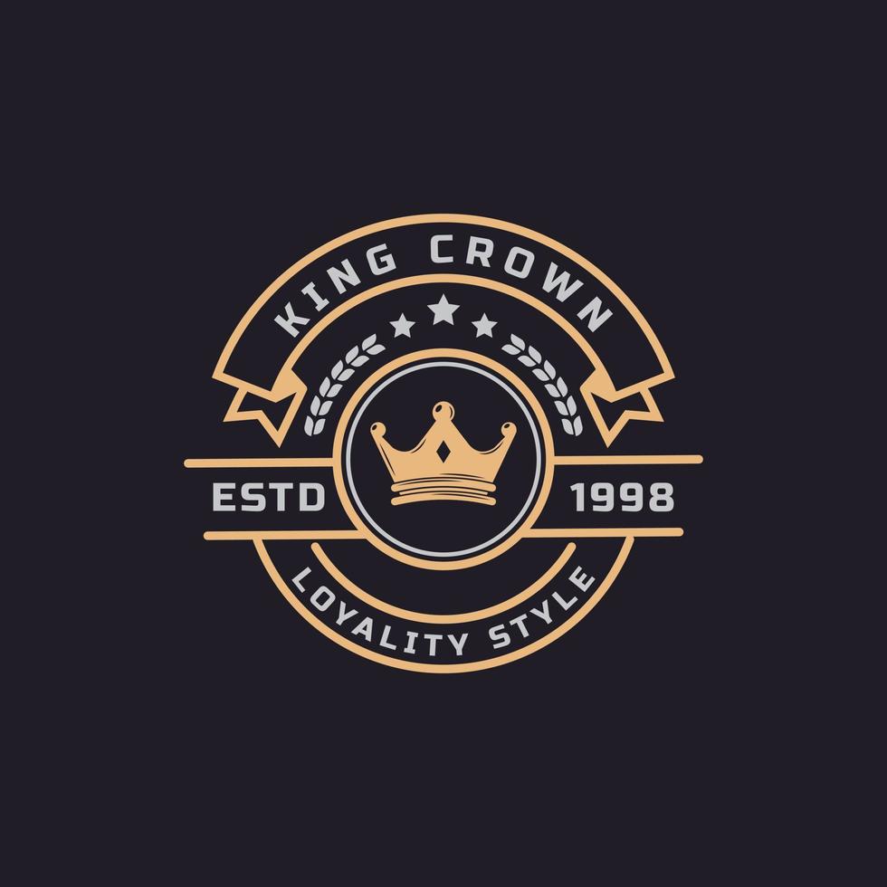 vintage retro badge voor luxe gouden koningskroon koninklijk logo ontwerpsjabloonelement vector