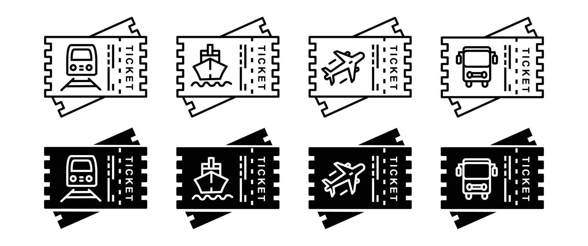 vector icon set transport ticket, vliegtuig, trein, schip, bus. vector pictogram illustratie ticket