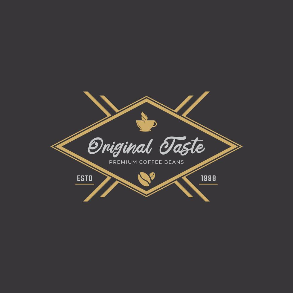 vintage embleem badge coffeeshop logo met kop en koffiebonen symbool in retro stijl vectorillustratie vector