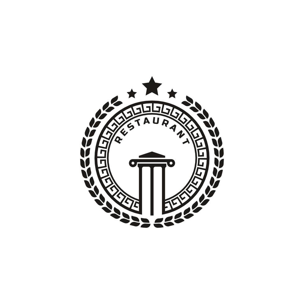 klassieke vintage retro label badge oude Griekse munt met pijler kolom, lauwerkrans, grens patroon embleem logo ontwerpsjabloon vector