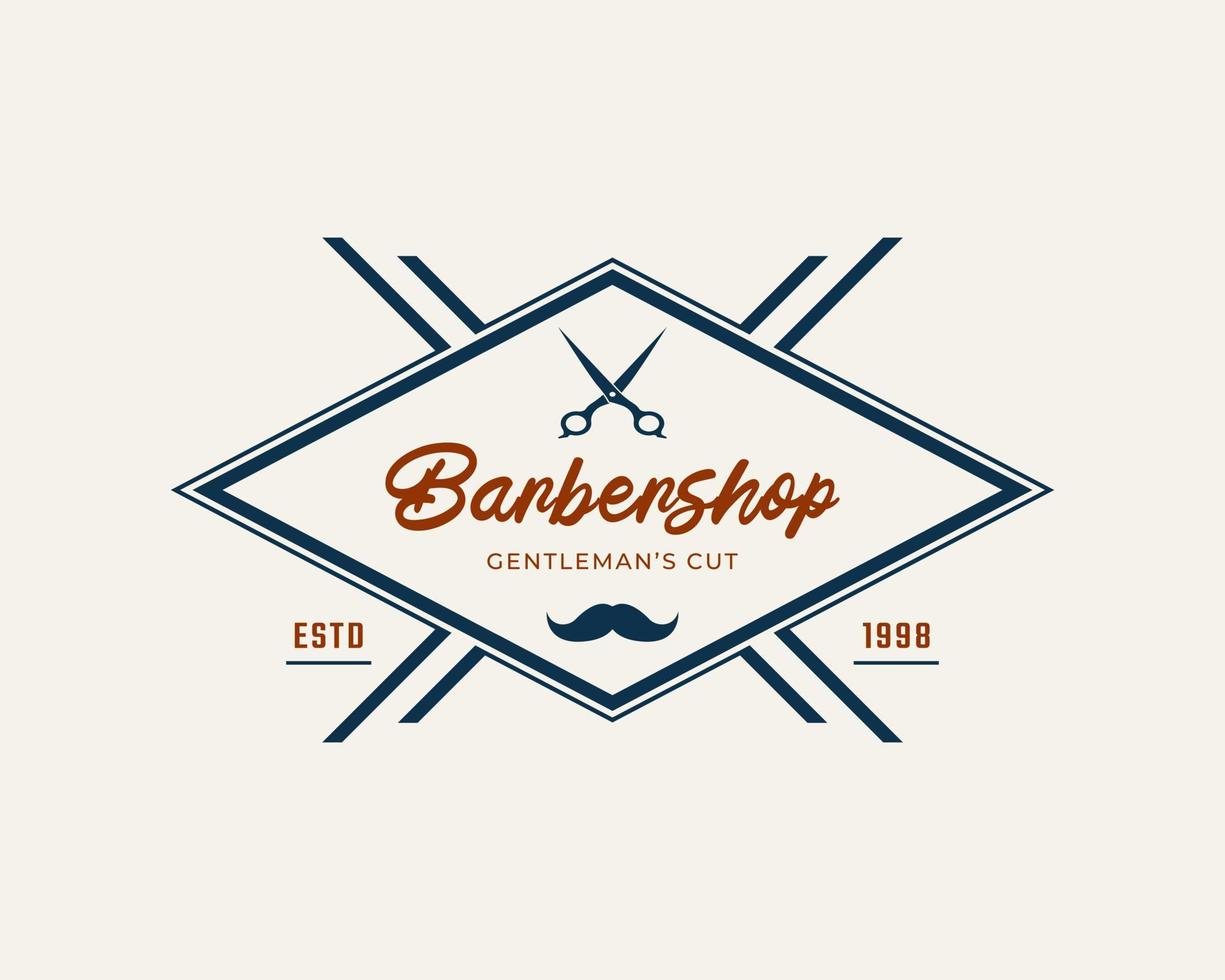 vintage embleem badge kapperszaak logo met schaar symbool voor herenkapsel in retro stijl vectorillustratie vector