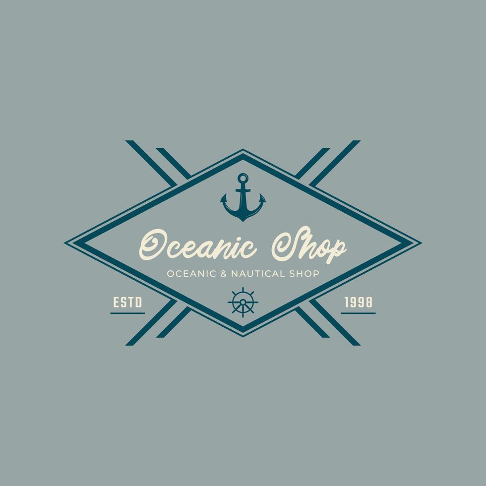 vintage embleem badge nautische en oceaan logo met schip anker symbool voor marine in retro stijl vectorillustratie vector