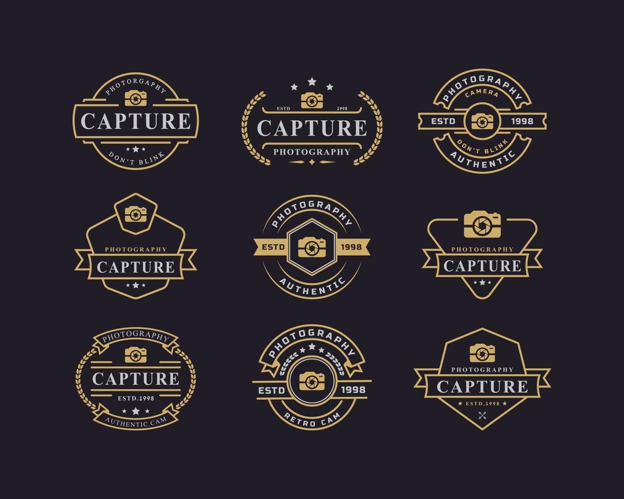 set vintage retro badge voor fotografie logo met camera logo embleem ontwerp symbool vector