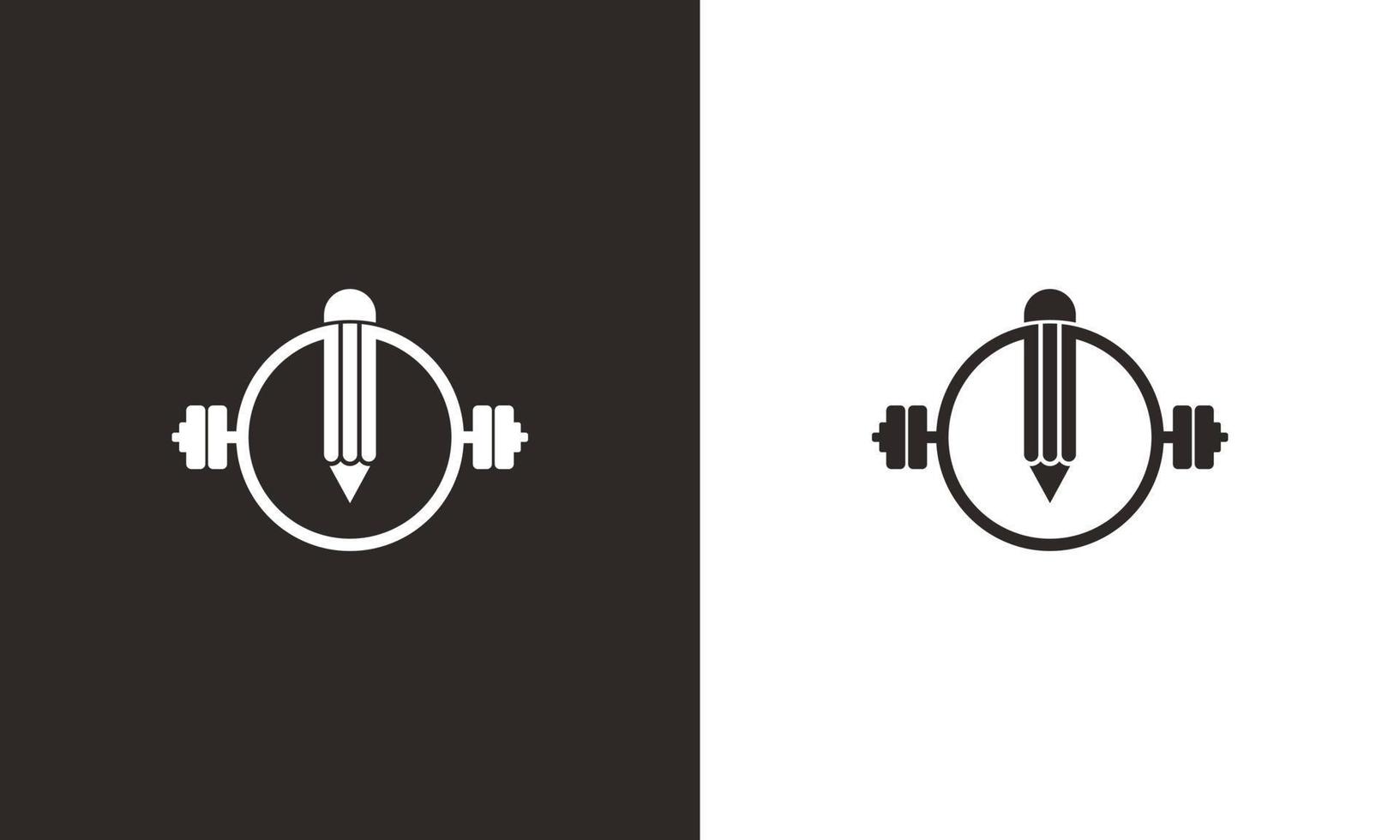 creatief slim sportschoollogo. potlood gecombineerd met barbeel pictogram vectorillustratie vector