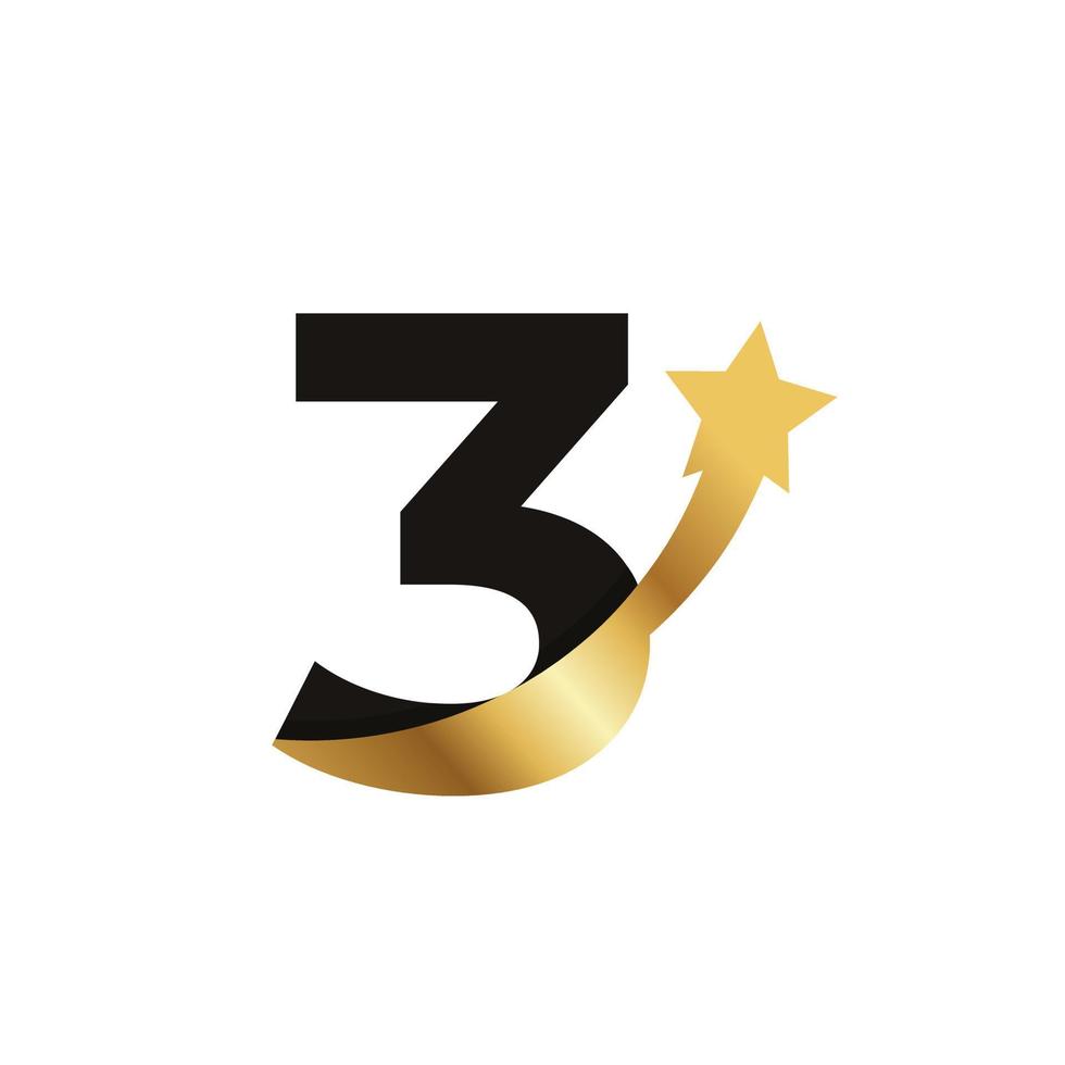 nummer 3 gouden ster logo pictogram symbool sjabloon element vector