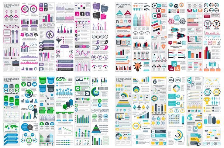 Set infographic elementen data visualisatie vector ontwerpsjabloon. Kan worden gebruikt voor stappen, opties, bedrijfsproces, werkstroom, diagram, stroomdiagramconcept, tijdlijn, marketingpictogrammen, infografieken.