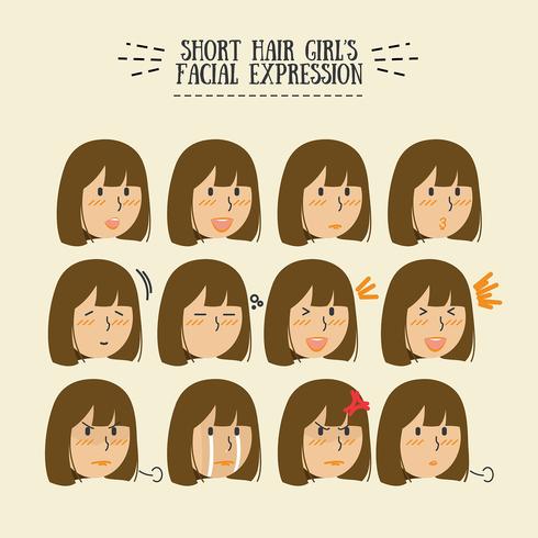 Gezichtsuitdrukking van Brunette Short Hair Girls vector