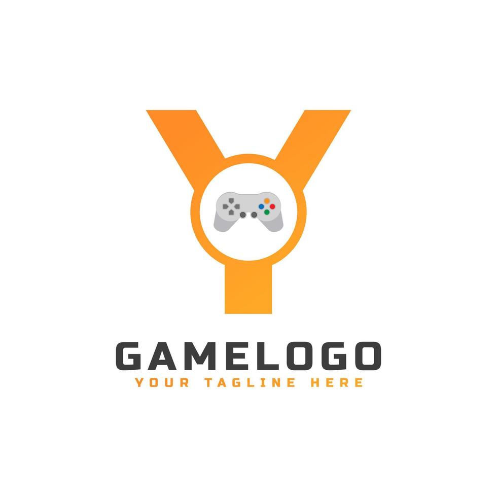 beginletter y met gameconsole-pictogram en pixel voor gaming-logo-concept. bruikbaar voor logo's van bedrijfs-, technologie- en game-opstarttoepassingen. vector