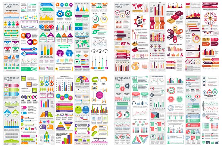 Set infographic elementen data visualisatie vector ontwerpsjabloon. Kan worden gebruikt voor stappen, opties, bedrijfsproces, werkstroom, diagram, stroomdiagramconcept, tijdlijn, marketingpictogrammen, infografieken.