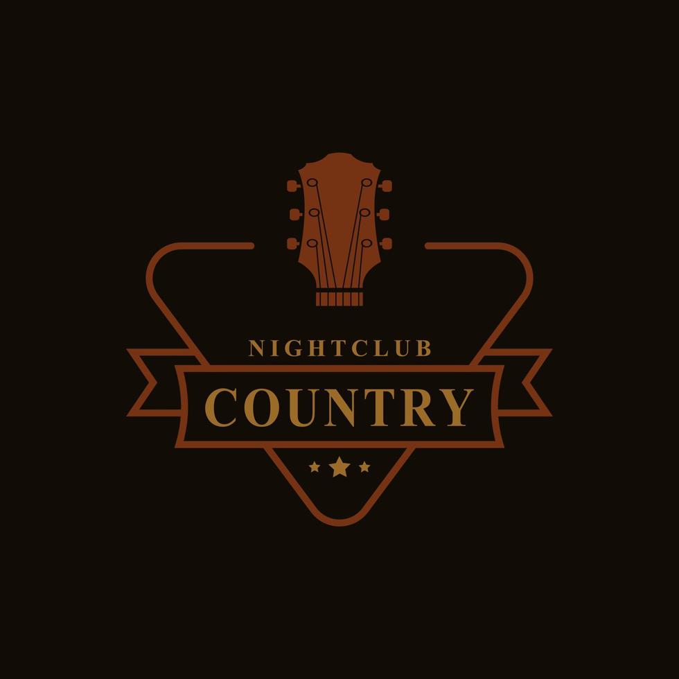 vintage retro badge voor country gitaar muziek western saloon bar cowboy logo embleem symbool vector