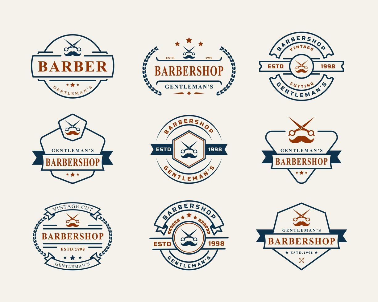 set vintage retro badge kapperszaak logo met schaar symbool voor heer kapsel embleem ontwerp symbool vector