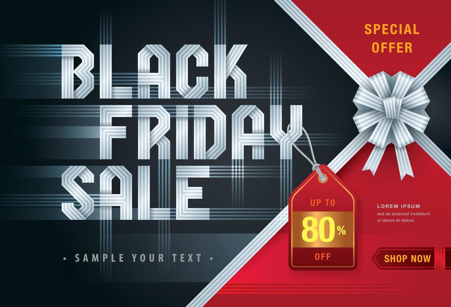 black friday-verkoopsjabloon, abstract black friday-lintlabel. cadeau lint boog. vector