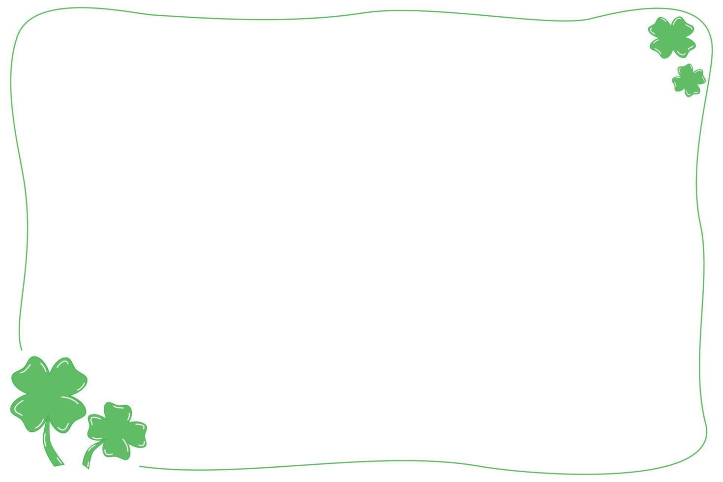 vector - hand tekenen klaverblad, 4 bladeren, klaver met groene lijn grens geïsoleerd op een witte achtergrond. tekening. schattig kader. kopieer ruimte voor elk tekstontwerp. heilige patrick, vakantie. minimale stijl.